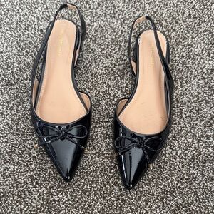 Black Patent Slingback Flats with Bow